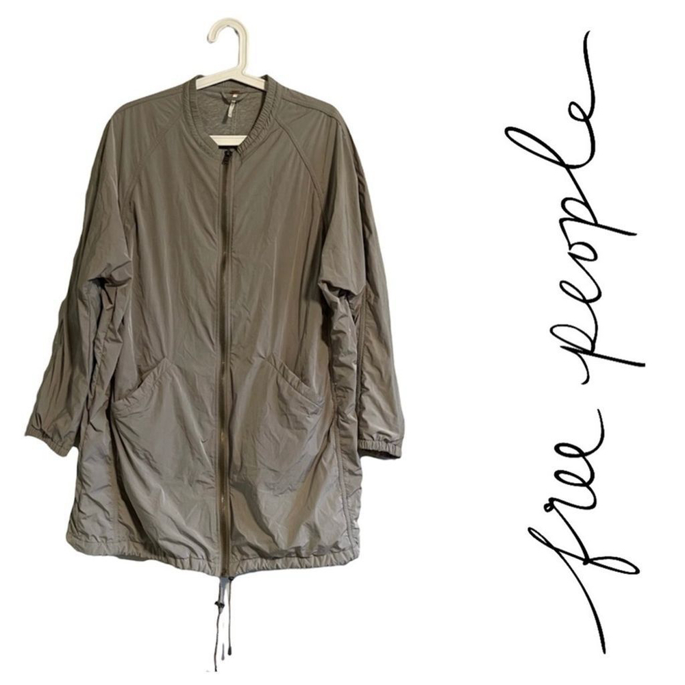Free People Olive Utility Long Bomber Jacket